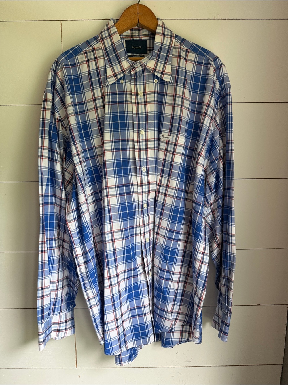 Façonnable Blue, White & Red plaid Button-Down Shirt Men’s XL Classique Fit